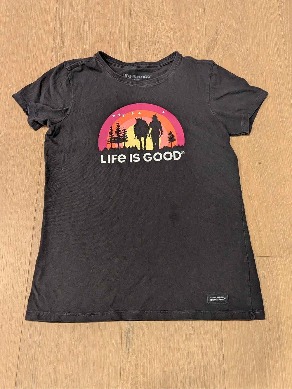 Life is Good Black Graphic Tee - Sunset Horse Design